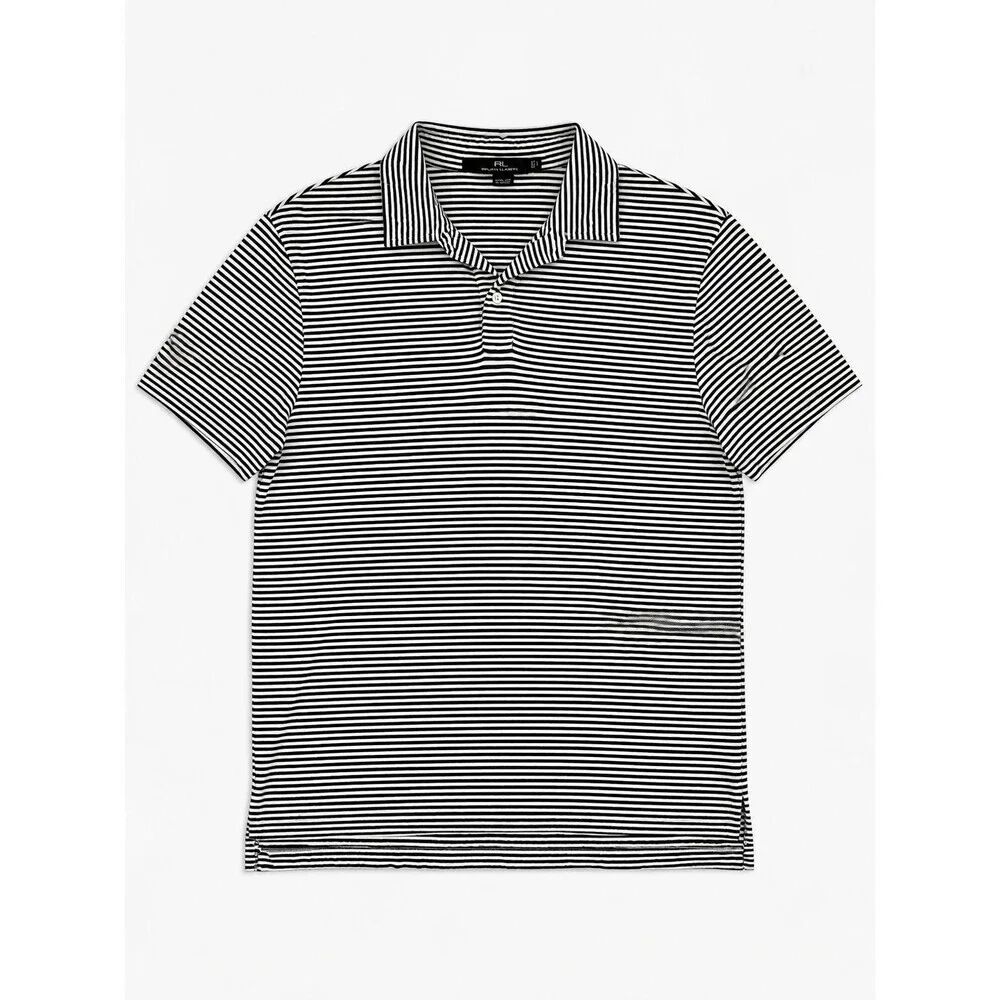 Men's Ralph Lauren RLX Polo Shirt Size Large Striped Black White Golf Preppy